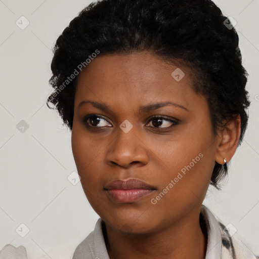 Neutral black young-adult female with short  brown hair and brown eyes