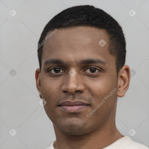 Neutral black young-adult male with short  brown hair and brown eyes