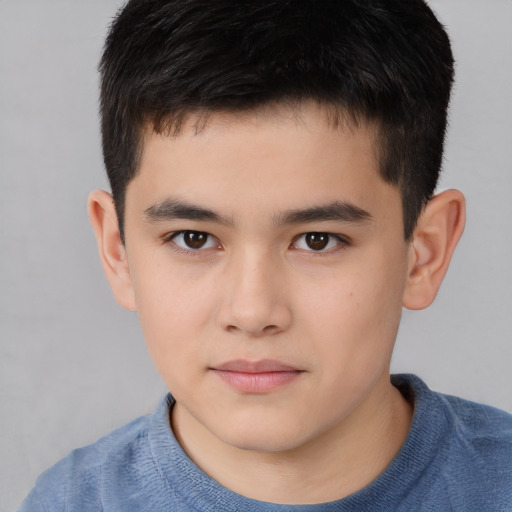 Neutral asian child male with short  brown hair and brown eyes