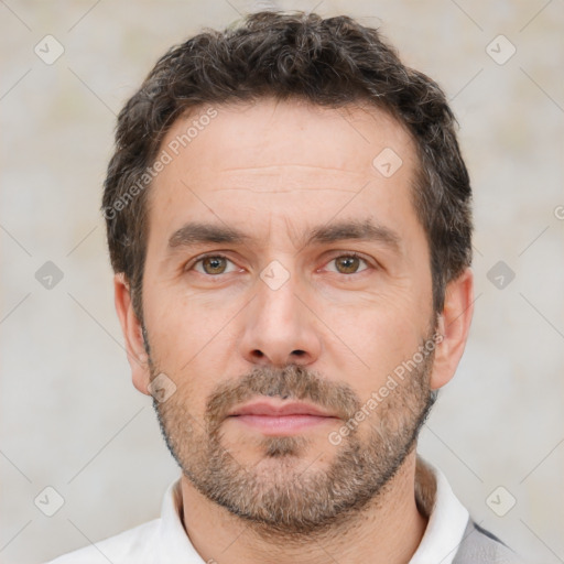 Neutral white adult male with short  brown hair and brown eyes