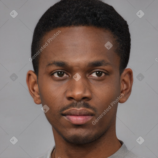 Neutral black young-adult male with short  brown hair and brown eyes