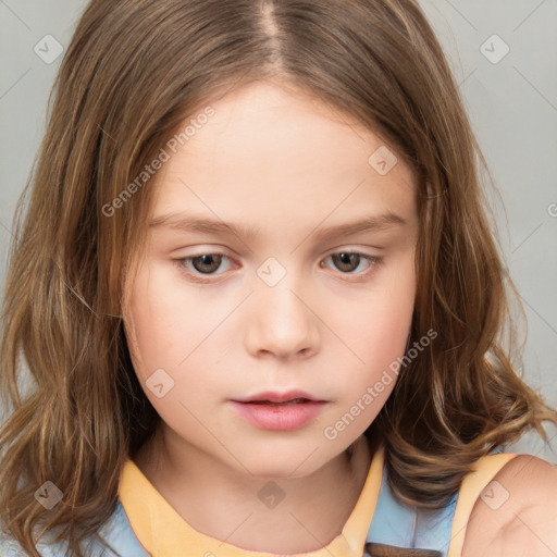 Neutral white child female with medium  brown hair and brown eyes