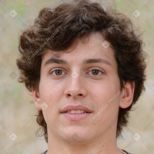 Neutral white young-adult male with medium  brown hair and brown eyes