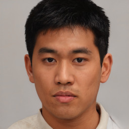 Neutral asian young-adult male with short  black hair and brown eyes