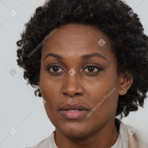 Neutral black young-adult female with short  brown hair and brown eyes