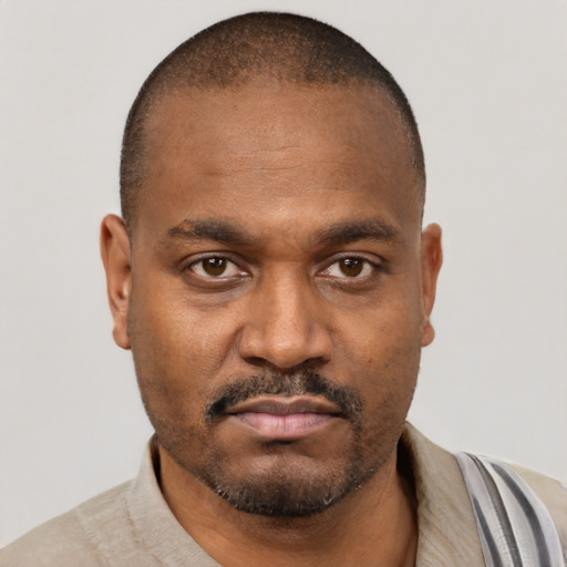 Neutral black young-adult male with short  brown hair and brown eyes
