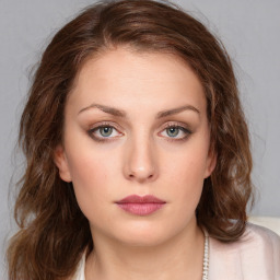 Neutral white young-adult female with medium  brown hair and blue eyes