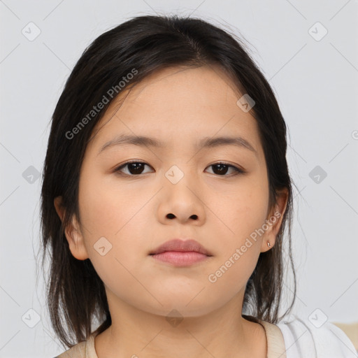 Neutral asian young-adult female with medium  brown hair and brown eyes