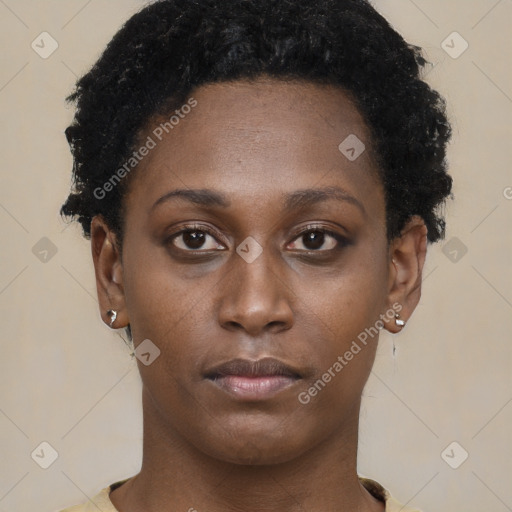 Neutral black young-adult female with short  brown hair and brown eyes