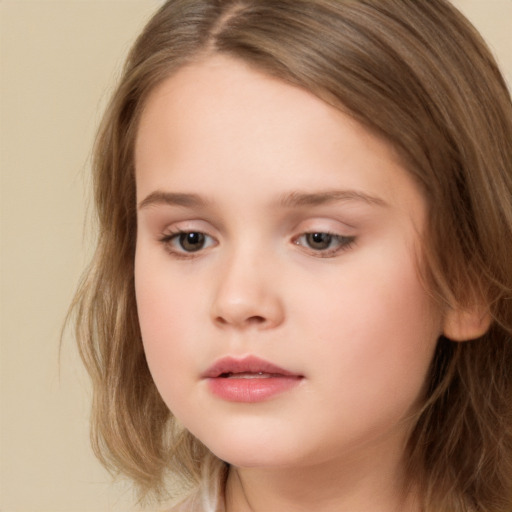 Neutral white child female with long  brown hair and brown eyes