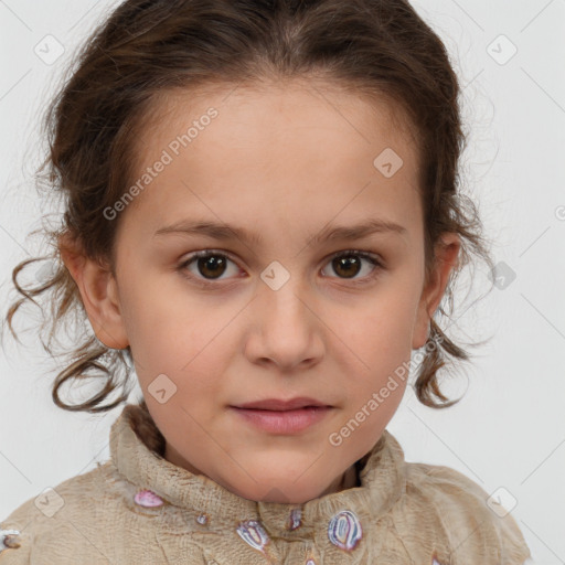 Neutral white child female with medium  brown hair and brown eyes