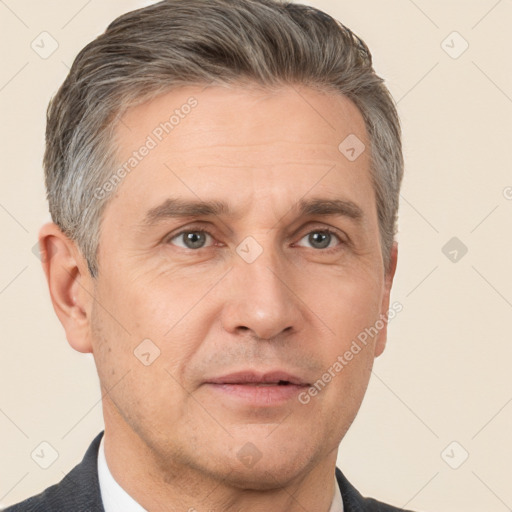 Neutral white adult male with short  brown hair and brown eyes