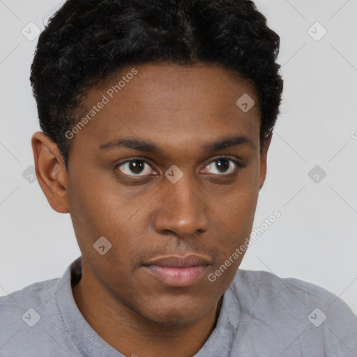 Neutral black young-adult male with short  brown hair and brown eyes