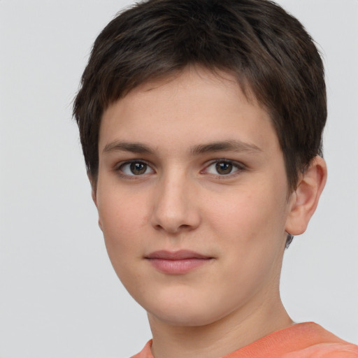 Neutral white young-adult female with short  brown hair and brown eyes