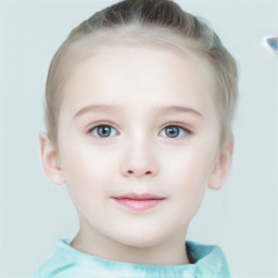 Neutral white child female with short  brown hair and grey eyes