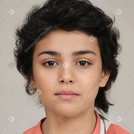 Neutral white child female with medium  brown hair and brown eyes