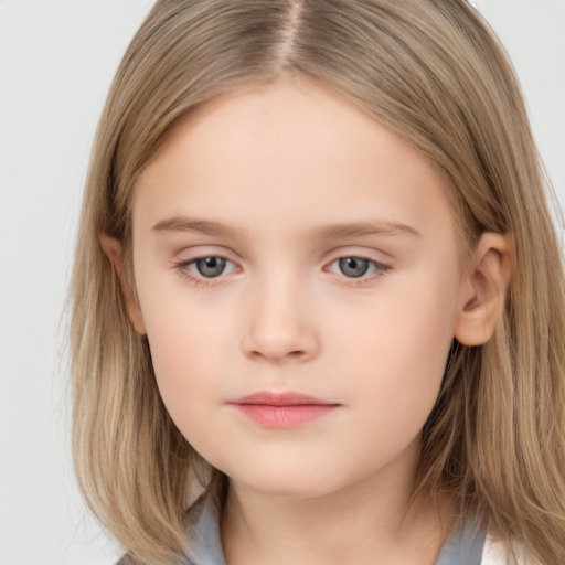 Neutral white child female with long  brown hair and brown eyes