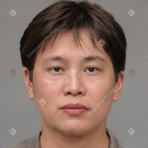 Neutral white adult male with short  brown hair and brown eyes