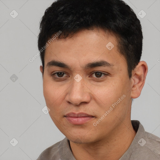 Neutral asian young-adult male with short  black hair and brown eyes