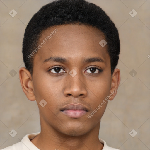 Neutral latino young-adult male with short  brown hair and brown eyes