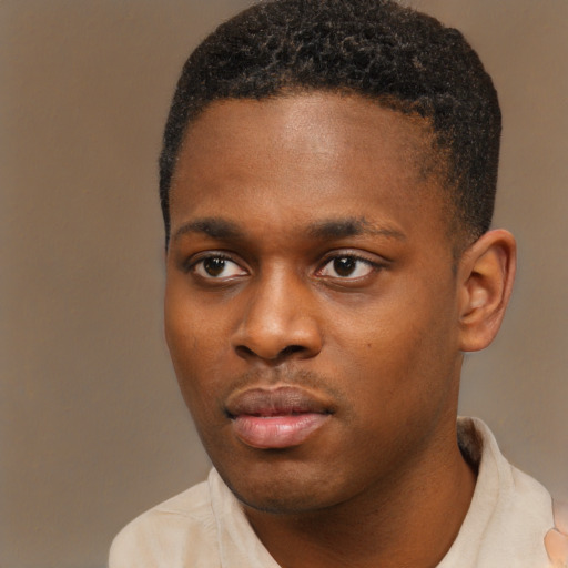 Neutral black young-adult male with short  brown hair and brown eyes