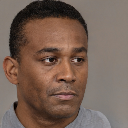 Neutral black young-adult male with short  brown hair and brown eyes