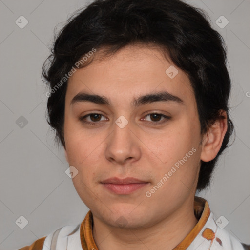 Neutral white young-adult male with medium  brown hair and brown eyes