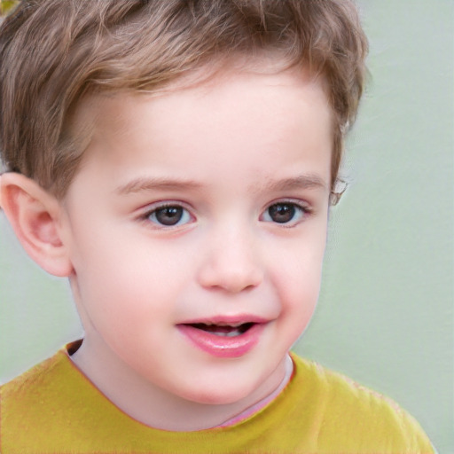 Joyful white child female with short  brown hair and brown eyes