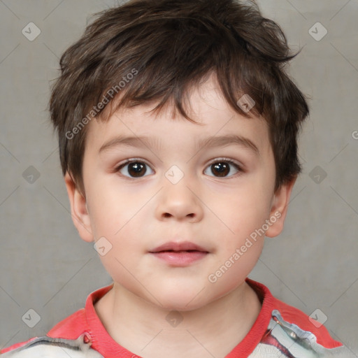 Neutral white child male with short  brown hair and brown eyes