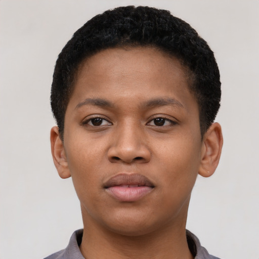 Neutral latino young-adult female with short  black hair and brown eyes