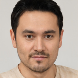 Neutral asian young-adult male with short  black hair and brown eyes