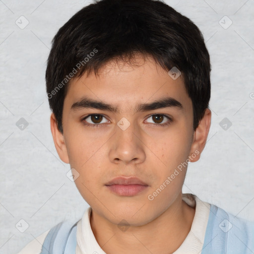 Neutral asian young-adult male with short  brown hair and brown eyes