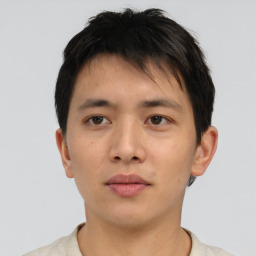 Neutral asian young-adult male with short  brown hair and brown eyes