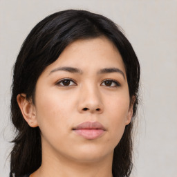 Neutral asian young-adult female with medium  black hair and brown eyes