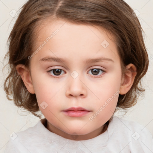 Neutral white child female with medium  brown hair and brown eyes