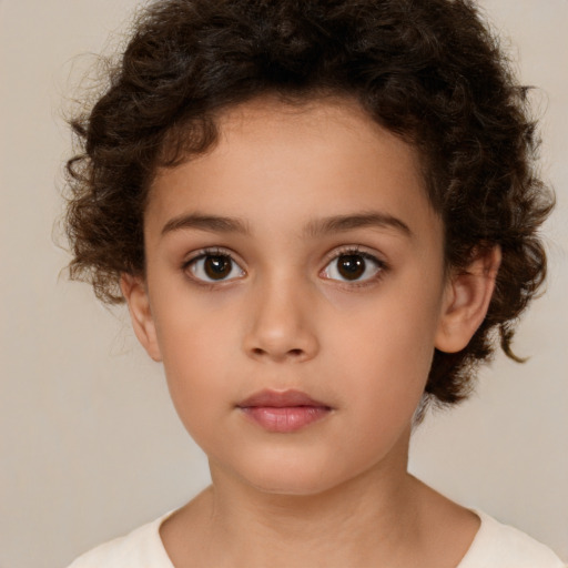 Neutral white child female with short  brown hair and brown eyes