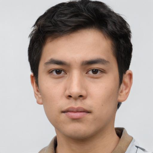 Neutral asian young-adult male with short  brown hair and brown eyes