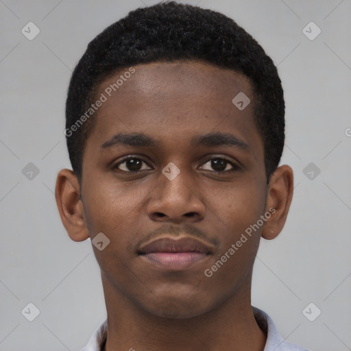 Neutral black young-adult male with short  brown hair and brown eyes