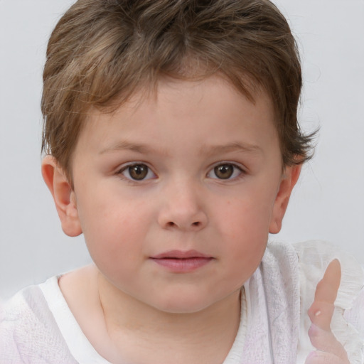 Neutral white child female with short  brown hair and brown eyes