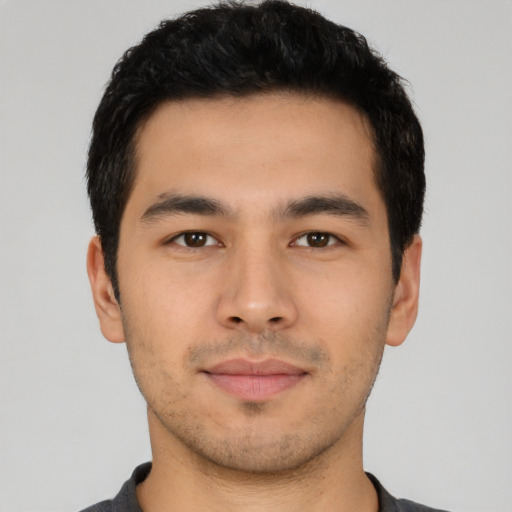 Neutral asian young-adult male with short  black hair and brown eyes