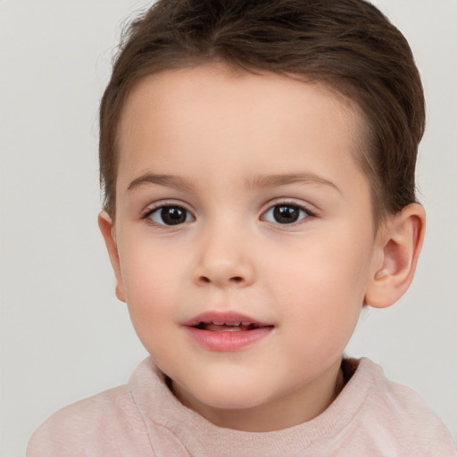 Neutral white child female with short  brown hair and brown eyes