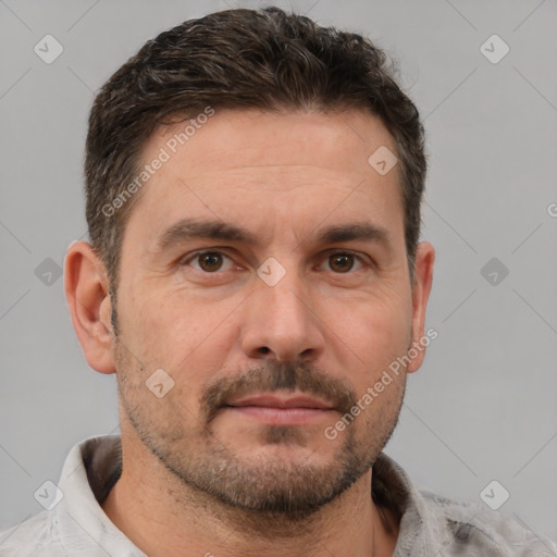 Neutral white adult male with short  brown hair and brown eyes