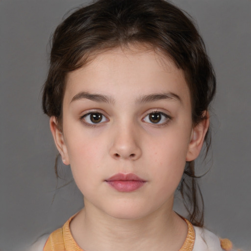 Neutral white child female with medium  brown hair and brown eyes