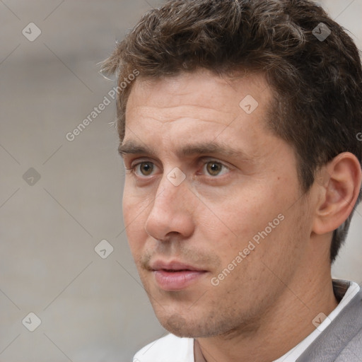 Neutral white adult male with short  brown hair and brown eyes