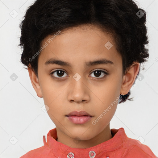 Neutral white child female with short  brown hair and brown eyes