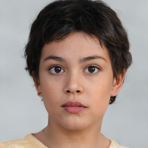 Neutral white young-adult female with short  brown hair and brown eyes