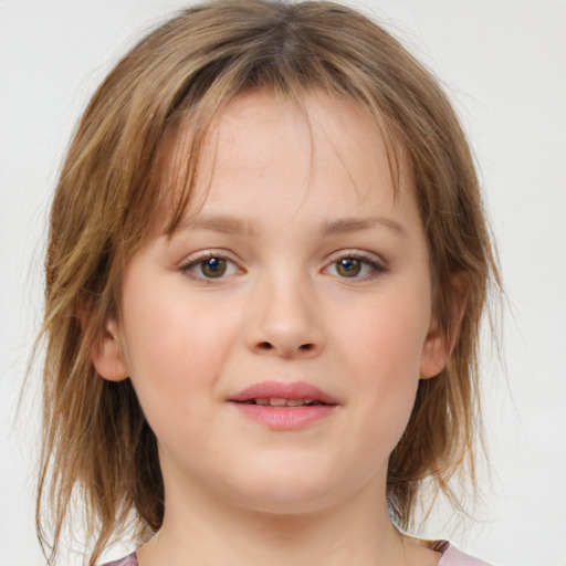 Neutral white child female with medium  brown hair and grey eyes