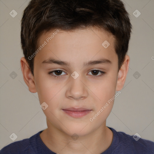 Joyful white child male with short  brown hair and brown eyes