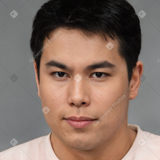 Neutral asian young-adult male with short  brown hair and brown eyes