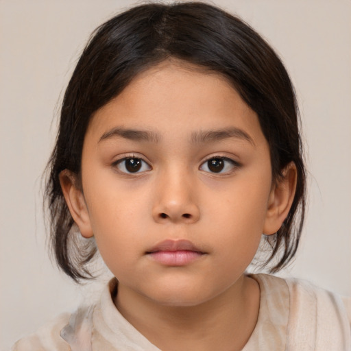 Neutral white child female with medium  brown hair and brown eyes